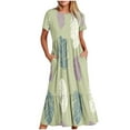 thumbnail image 1 of Irrsuirnr Women's Boho Maxi Dress 2024 Short Sleeve Round-Neck Summer Dress Fashion Print Pleated Dress with Pockets, 1 of 4