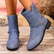 Busydd Womens Boots Trendy Solid Color Slip on Ankle Boots for Women Fall Casual Comfortable Block Heel Women Footwear 6
