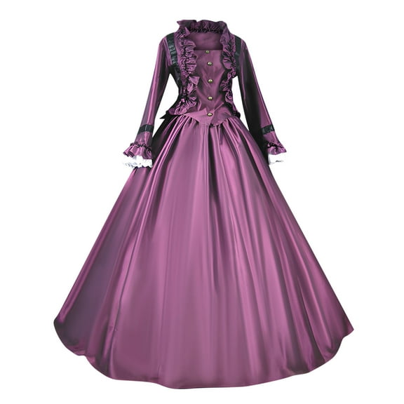 Busydd Women's Court Style Gothic Pleated Bow Lace Evening DressBall Jumpsuit Long Dress L