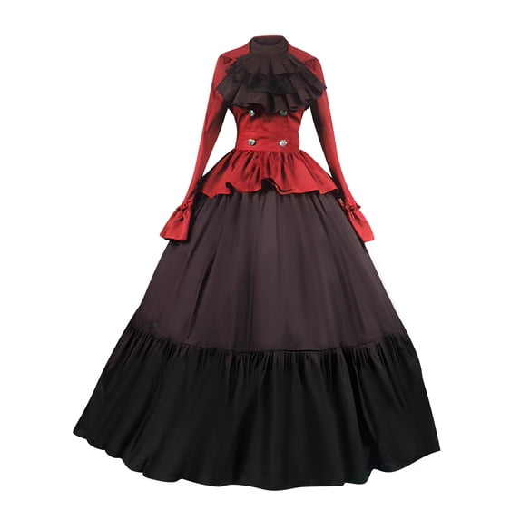 Busydd Women's Court Style Gothic Pleated Bow Lace Evening DressBall Jumpsuit Long Dress XL
