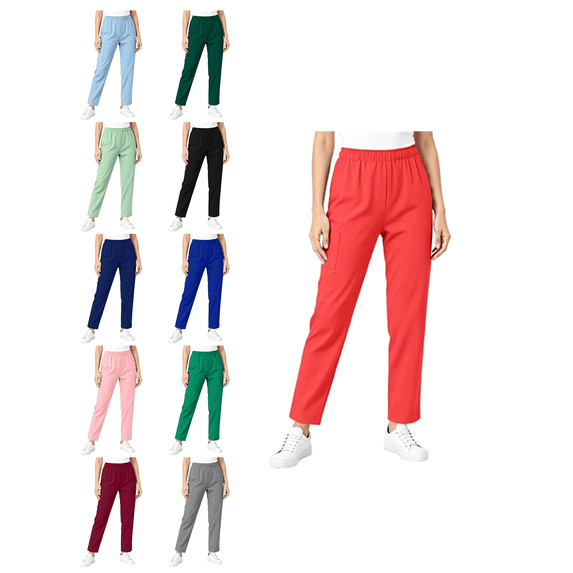 Busydd Women's Elastic Waistband Scrub Pants with Pockets Comfy Solid Color Nursing Jogger Pants Casual Breathable Uniform Trousers M