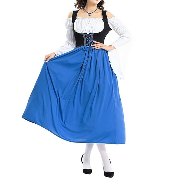 Busydd Dresses for Women Long Sleeve Oktoberfest Dress Stylish Square Neck Halloween Carnival Traditional Costumes XL