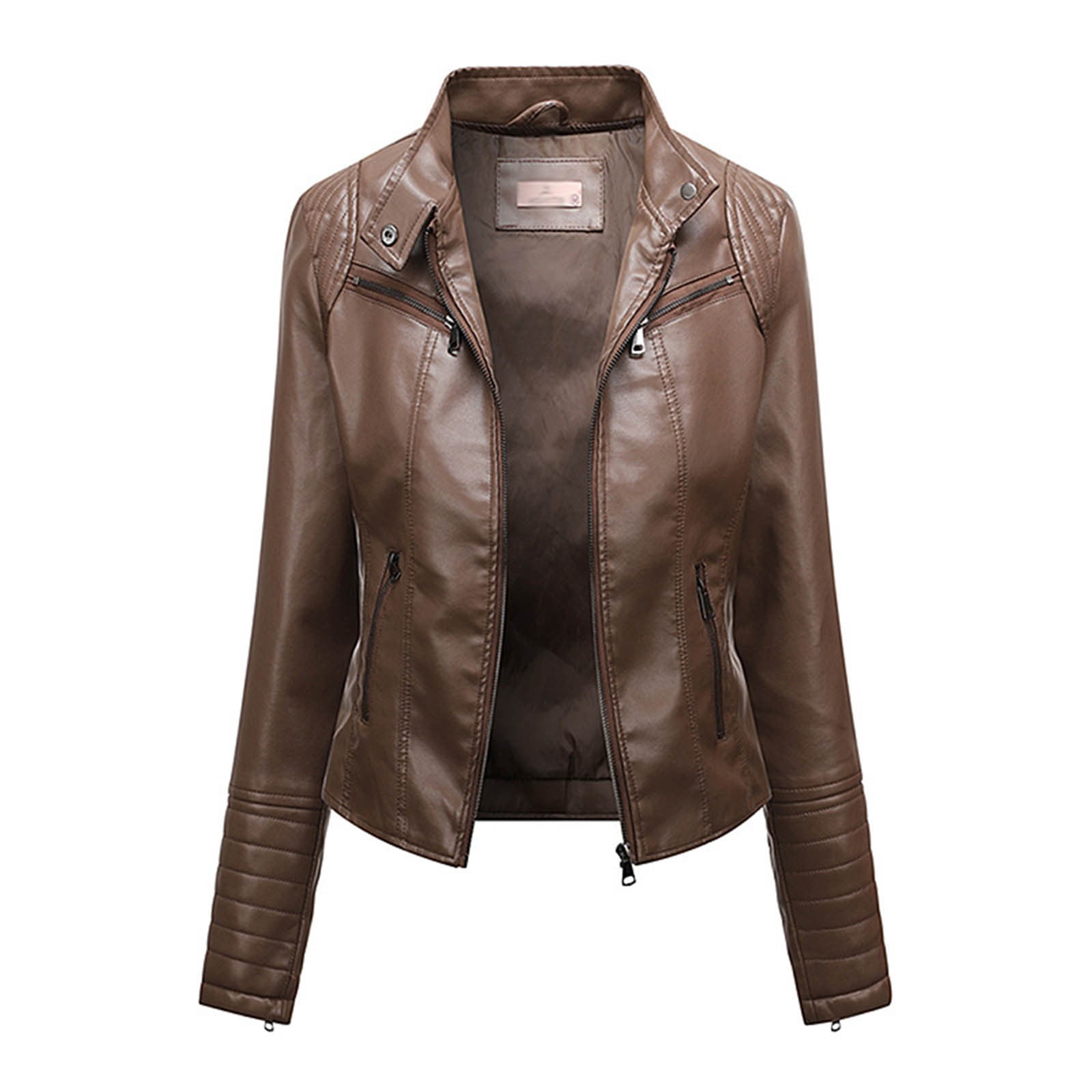 Busydd Women's Leather Jackets Classic Zip Up Lapel Faux Leather Moto Biker Coat Solid Color Long Sleeve Winter Coats Plus Size Leather Jackets with Pockets M-3XL