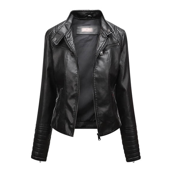 Busydd Women's Leather Jackets Classic Zip Up Lapel Faux Leather Moto Biker Coat Solid Color Long Sleeve Winter Coats Plus Size Leather Jackets with Pockets M-3XL