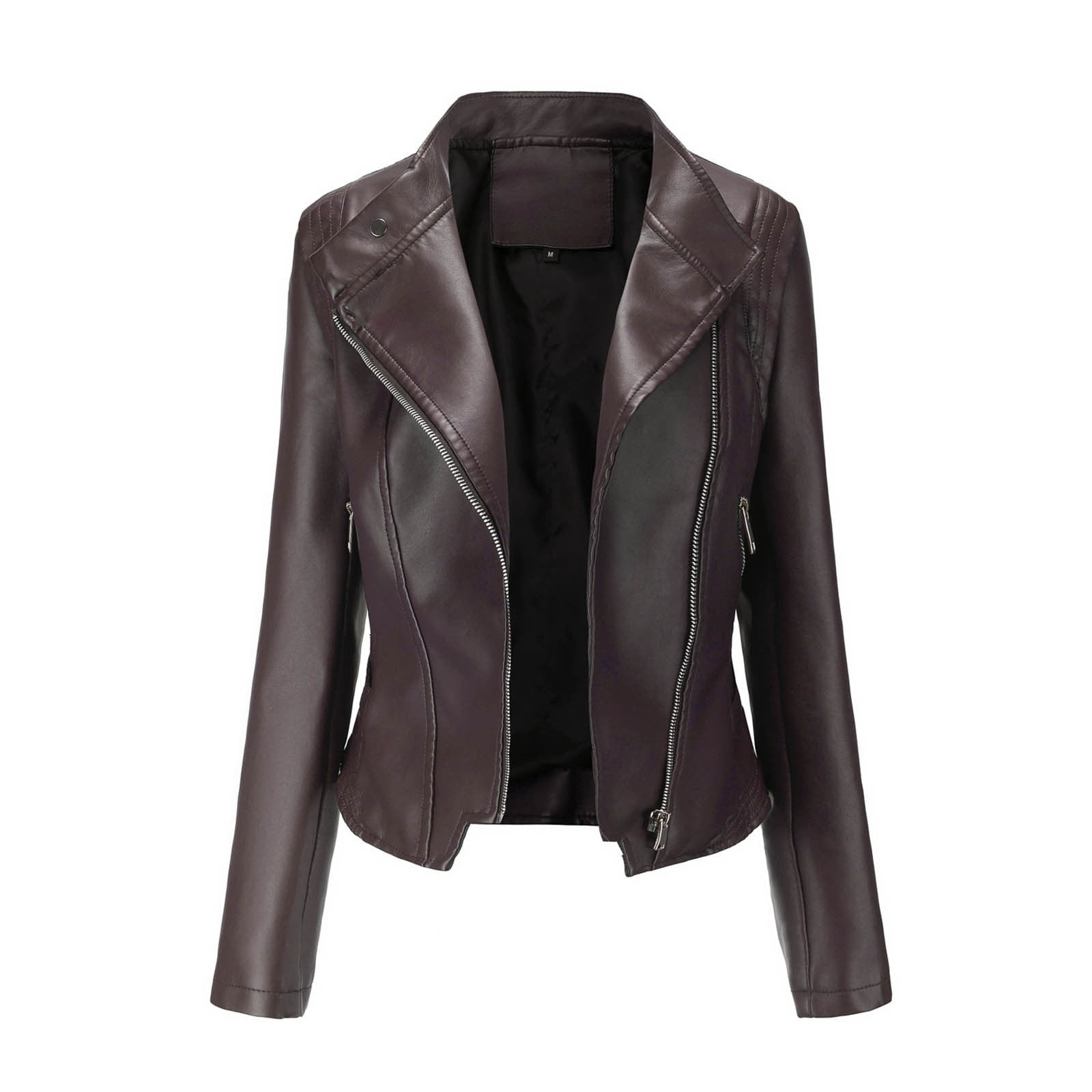 Busydd Women's Leather Jackets Zip Up Lapel Faux Leather Moto Biker Coat Solid Color Long Sleeve Fall Jackets for Women Plus Size Leather Jackets with Pockets S-3XL