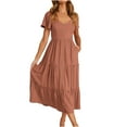 thumbnail image 1 of Irrsuirnr Women's Maxi Dresses 2024 Short Sleeve V-Neck Summer Dresses Fashion Flowy Solid Tunic Beach Dresses Tiered Ruffle Sun Dresses with Pockets, 1 of 5