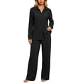 thumbnail image 1 of Busydd Women's Pajama Sets Long Sleeve Turndown Collar Button Top and Trousers Two Piece Sleepwear Trendy Solid Color Ribbed Fall Pajamas L, 1 of 6