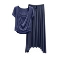 thumbnail image 1 of Busydd Women's Pajama Sets Solid Color Square Neck Short Sleeve Tops and Flowy Maxi Skirts Two Piece Sets for Women Casual Comfy Loungewear Set Trendy Loose Summer Sleepwear, 1 of 9