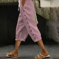 thumbnail image 1 of Busydd Women's Pants Comfy Baggy Capris Pants Trendy Striped Elastic Waist Pants for Women Casual Summer Drawstring High Waisted Pants with Pockets Pink XL, 1 of 8