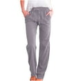 thumbnail image 1 of Busydd Women's Pants Cotton Linen Elastic Drawstring Dress Pants Straight High Waisted Wide Leg Lounge Pants Solid Color Work Office Trousers Plus Size Sport Yoga Sweatpants with Pockets,S-5XL, 1 of 6