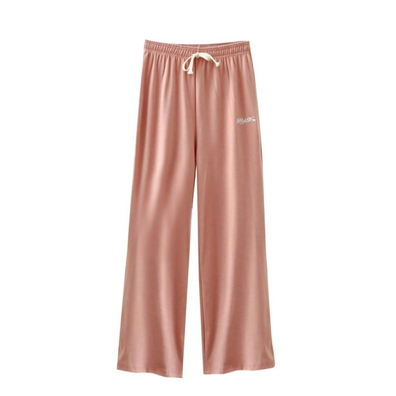Busydd Women's Pants Fashion Cozy Solid Color Pajama Pants Elastic Waist Baggy Casual Pants Drawstring Wide Leg Pants with Pockets