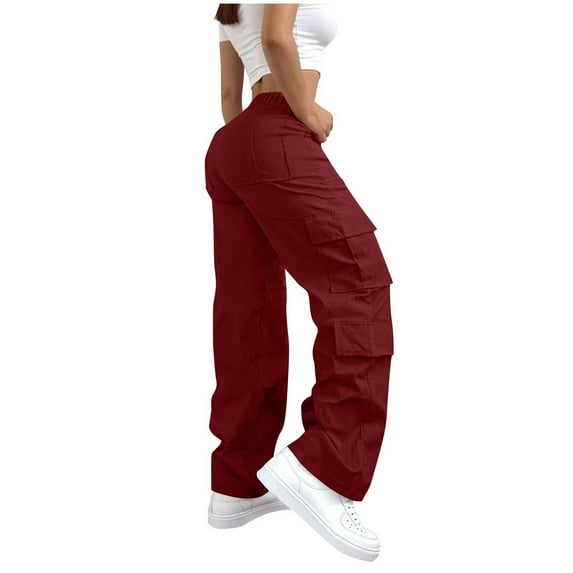 Busydd Women's Pants Solid Color Button Cargo Pants Casual Stretchy Outdoor Hiking Pants with Pockets XL