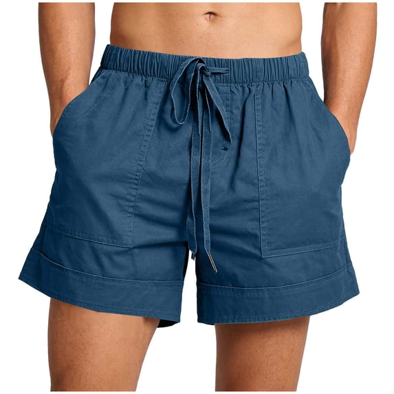 Busydd Men's Linen Shorts Fashion Solid Color Elastic Waist Beach Shorts Casual Vacation Drawstring Summer Shorts with Pockets XL