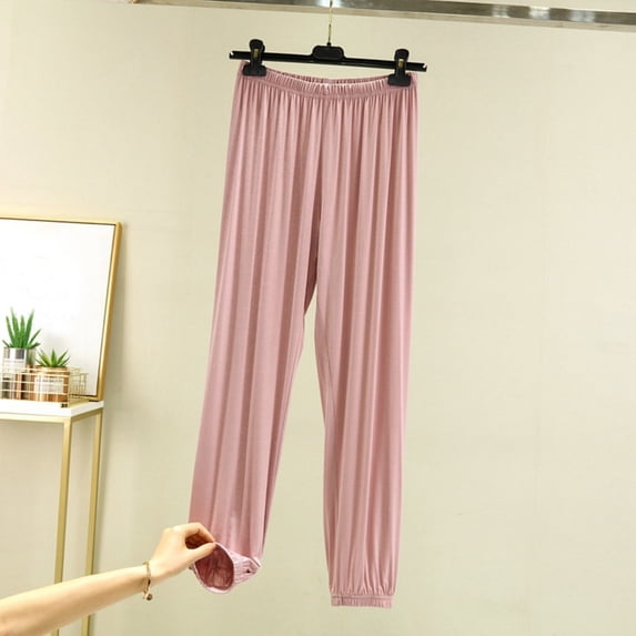 Busydd Women's Pants Solid Color Elastic Waist Pajamas Pants Casual Comfortable Soft Sleep Pants L