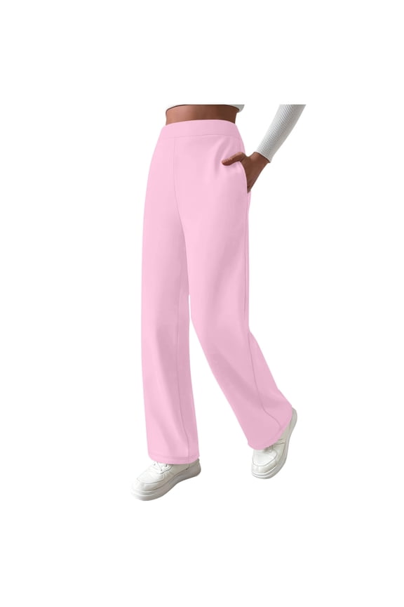 Women's Pants Solid Color Elastic Waist Pants for Women Casual Fashion Warm Fleece Lined Winter Clothing for Women with Pockets XL