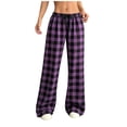 thumbnail image 1 of Busydd Women's Pants Trendy Elastic Waist Plaid Pajama Pants Women Comfortable Straight Leg Drawstring Casual Pants for Women with Pockets, 1 of 5