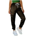 thumbnail image 1 of Busydd Women's Pants Trendy Solid Color Satin Cargo Pants Women Elastic Waist and Bottom Casual Pants for Women with Pockets and Drawstring, 1 of 5