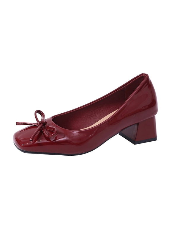 Women's Shoes Trendy Comfortable Square Toe Slip on Shoes Women Decorative Bow Block Heel Dress Shoes 41