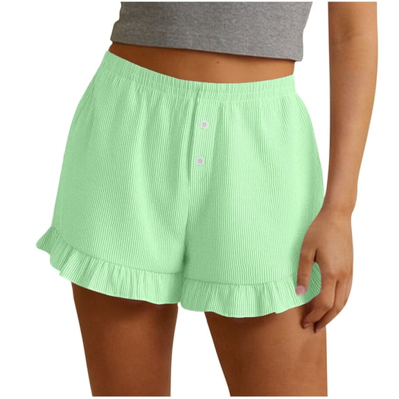 Busydd Women's Shorts Fashion Ribbed Summer Shorts for Women Casual Comfortable Elastic Waist Solid Color Ladies Shorts