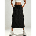 thumbnail image 1 of Busydd Women's Skirts Solid Color Elastic Waist Midi Skirt Casual Drawstring Cargo Long Skirts for Women with Pockets M, 1 of 9