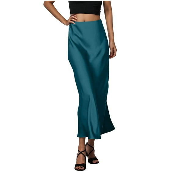 Busydd Women's Skirts Solid Color Midi Skirts for Women Trendy Satin Women's Clothing XL