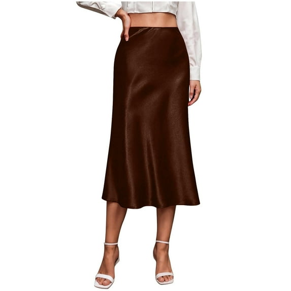 Busydd Women's Skirts Trendy Comfortable Satin Skirts for Women Casual Zipper Solid Color Midi Skirts for Women XS