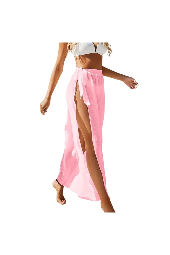 Women's Skirts Trendy Vacation Tie Side Beach Cover Ups Summer Solid Color Slit Wrap Skirt Free Size