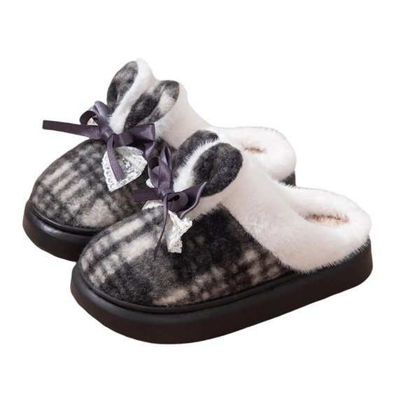 Busydd Women's Slippers Trendy Cozy Thick Sole House Slippers for Woman Winter Warm Closed Toe Indoor Bow Ladies Slippers 7.5