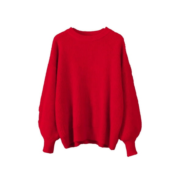Busydd Women's Sweaters Fashion Solid Color Long Sleeve Crewneck Sweater Women Knit Ribbed Pullover Sweaters for Women Free Size