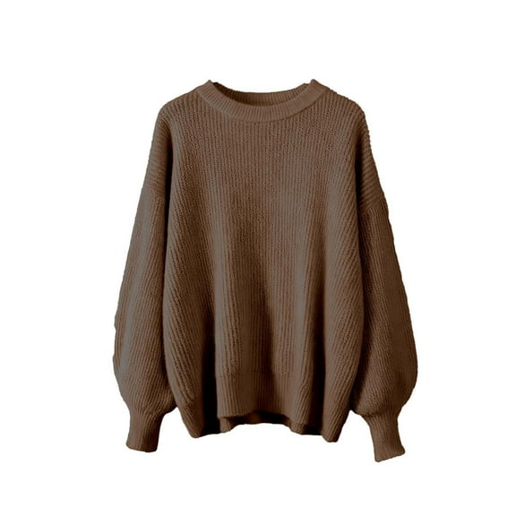 Busydd Women's Sweaters Fashion Solid Color Long Sleeve Crewneck Sweater Women Knit Ribbed Pullover Sweaters for Women Free Size