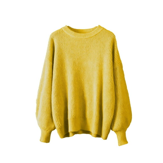 Busydd Women's Sweaters Fashion Solid Color Long Sleeve Crewneck Sweater Women Knit Ribbed Pullover Sweaters for Women Free Size