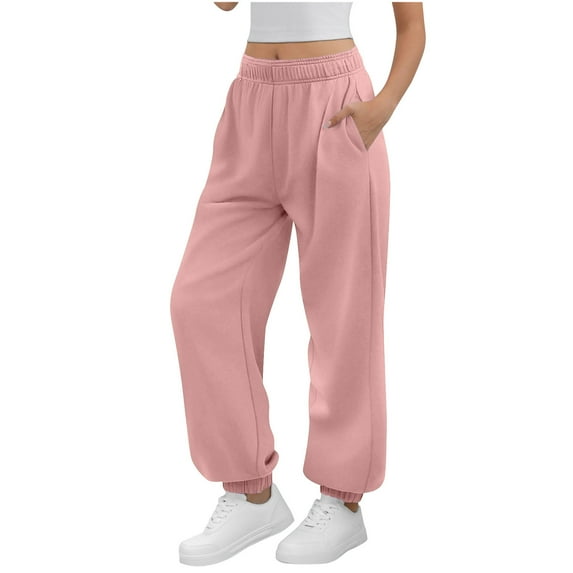 Busydd Women's Sweatpants Elastic Waist and Bottom Joggers for Women Casual Comfy Fleece Women's Pants Solid Color Baggy Sweat Pants with Pockets M