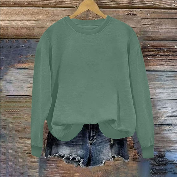 Busydd Women's Sweatshirts Casual Solid Color Crewneck Sweatshirt Comfy Cotton Long Sleeve Tops for Women Fashion Pullover Tops 2XL