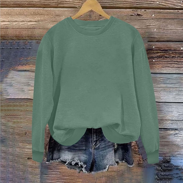 Busydd Women's Sweatshirts Casual Solid Color Crewneck Sweatshirt Comfy Cotton Long Sleeve Tops for Women Fashion Pullover Tops 2XL