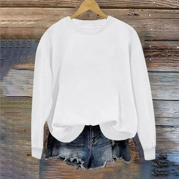 Busydd Women's Sweatshirts Casual Solid Color Crewneck Sweatshirt Comfy Cotton Long Sleeve Tops for Women Fashion Pullover Tops L
