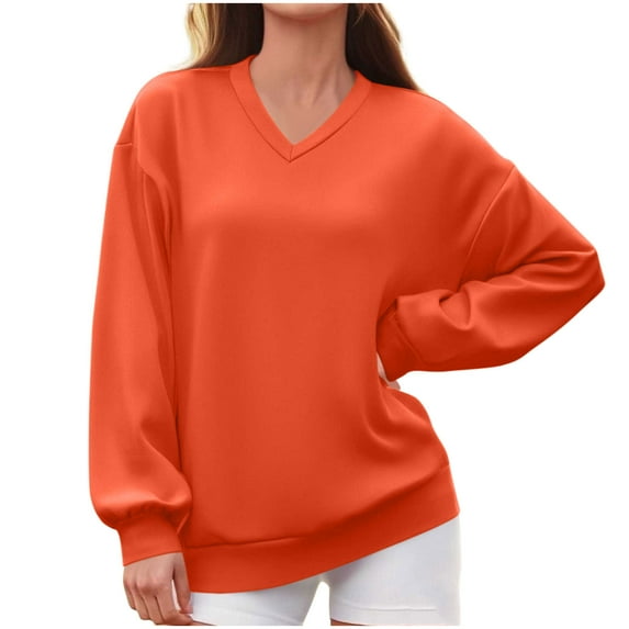 Busydd Women's Sweatshirts Fall Fashion V Neck Long Sleeve Shirts for Women Casual Loose Solid Color Sweatshirt for Women 2XL
