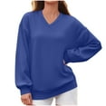 thumbnail image 1 of Busydd Women's Sweatshirts Fall Fashion V Neck Long Sleeve Shirts for Women Casual Loose Solid Color Sweatshirt for Women S, 1 of 5