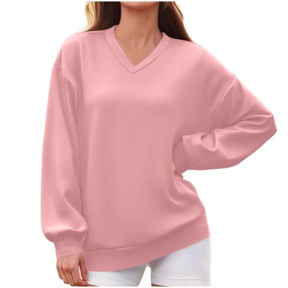 Busydd Women's Sweatshirts Fall Fashion V Neck Long Sleeve Shirts for Women Casual Loose Solid Color Sweatshirt for Women XL