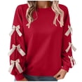 thumbnail image 1 of Busydd Women's Sweatshirts Trendy Bow Solid Color Christmas Shirts for Women Casual Comfortable Long Sleeve Crewneck Sweatshirt for Women S, 1 of 9