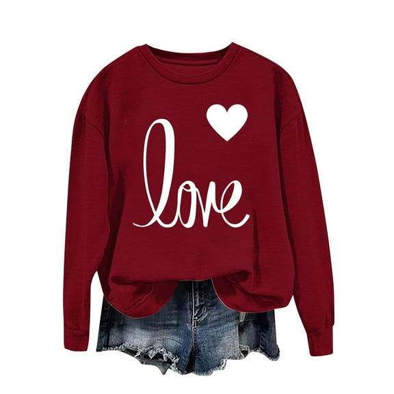 Busydd Women's Sweatshirts Trendy Love Heart Print Womens Tops Loose Comfy Crewneck Women's Long Sleeve Tops S