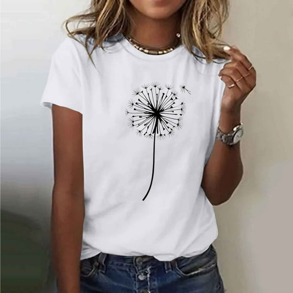 Busydd Women's Tops Cotton Short Sleeve Summer Tops for Women Trendy Sunflower Print Round Neck T Shirts for Women Casual Comfy Versatile Graphic Tees M