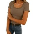 thumbnail image 1 of Busydd Women's Tops Fashion Knit Ribbed Short Sleeve Shirts for Women Solid Color Round Neck Slim Casual Tops for Women XL, 1 of 9