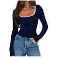 thumbnail image 1 of Busydd Women's Tops Trendy Solid Color Square Neck T Shirts for Women Casual Versatile Long Sleeve Tees for Women M, 1 of 8