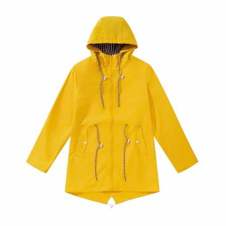 Busydd Women's Trench Coats Solid Color Zipper Rain Coats Outdoor Hiking Windbreaker Jacket with Hood Fashion Drawstring Pocket Trench Coats Plus Size Rain Jacket S-3XL