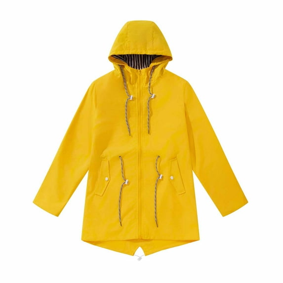 Busydd Women's Trench Coats Solid Color Zipper Rain Coats Outdoor Hiking Windbreaker Jacket with Hood Fashion Drawstring Pocket Trench Coats Plus Size Rain Jacket S-3XL