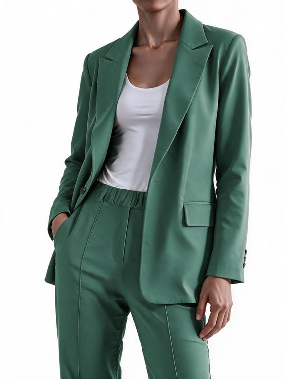 Women's Two Piece Outfits Solid Color Long Sleeve Button Suit Blazer Jacket Wide Leg Pants Matching Set with Pockets Business Work Casual Suit Sets Plus Size S-5XL
