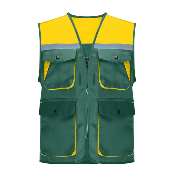 Busydd Women's Vest Fashion Colorblock Patchwork Fishing Vest Casual Sleeveless Cargo Hiking Vest with Pockets 2XL