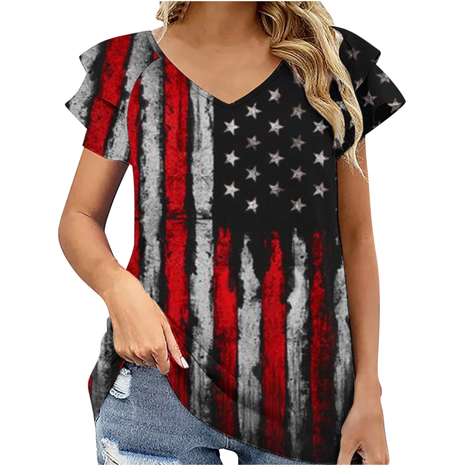 LANMERTREE Women's American Flag V-Neck Tank Top - Patriotic 4th Of July Summer Shirt - View #8