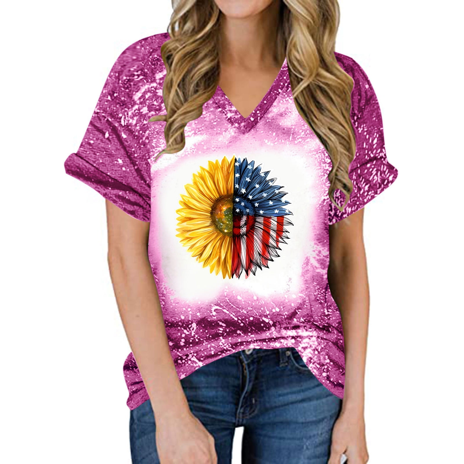 Busydd womens 4th of july tops 2024 american flag t shirt tie dye