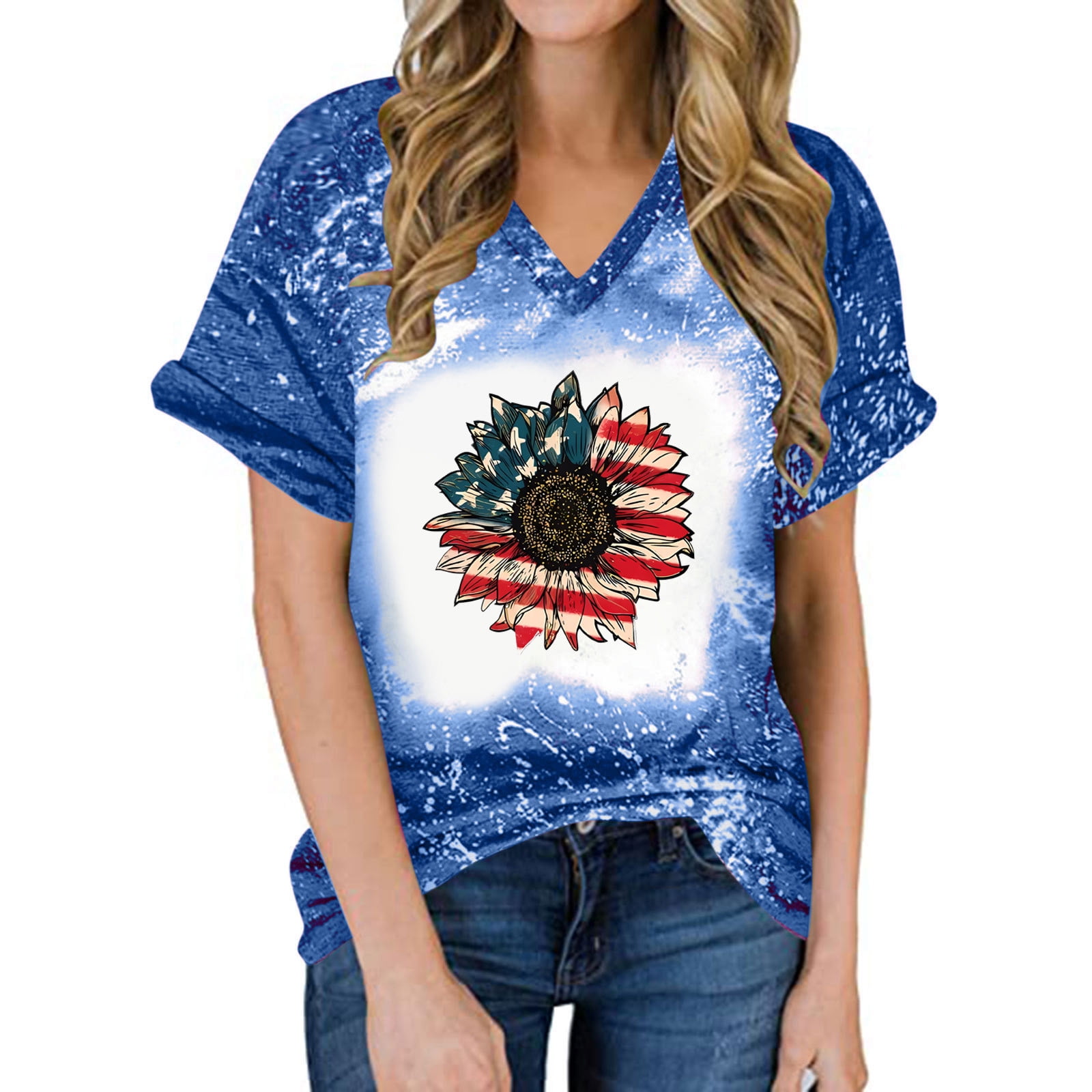 Busydd womens 4th of july tops 2024 american flag t shirt tie dye
